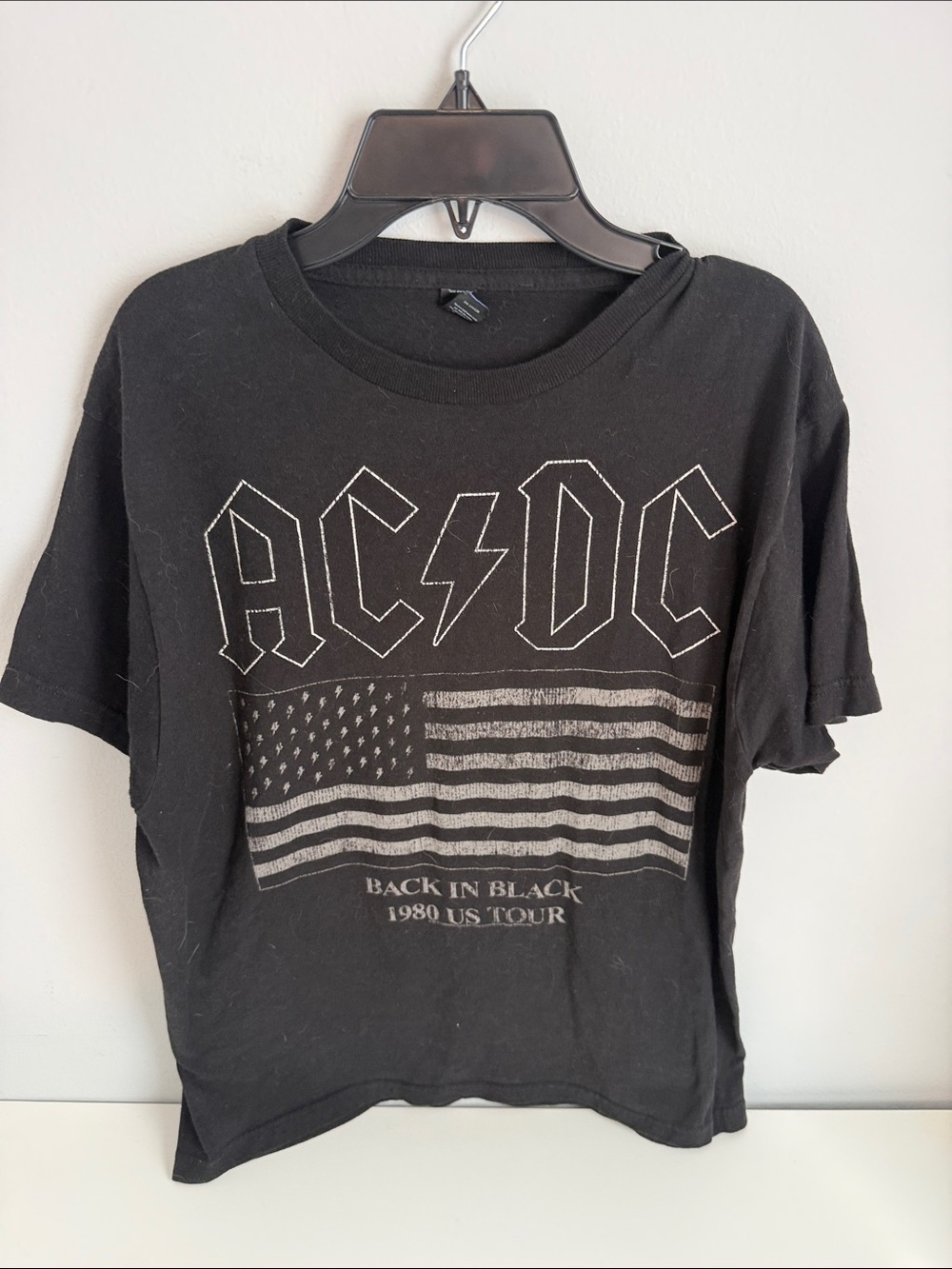 AC/DC Black Graphic Tee with Faded Flag Print